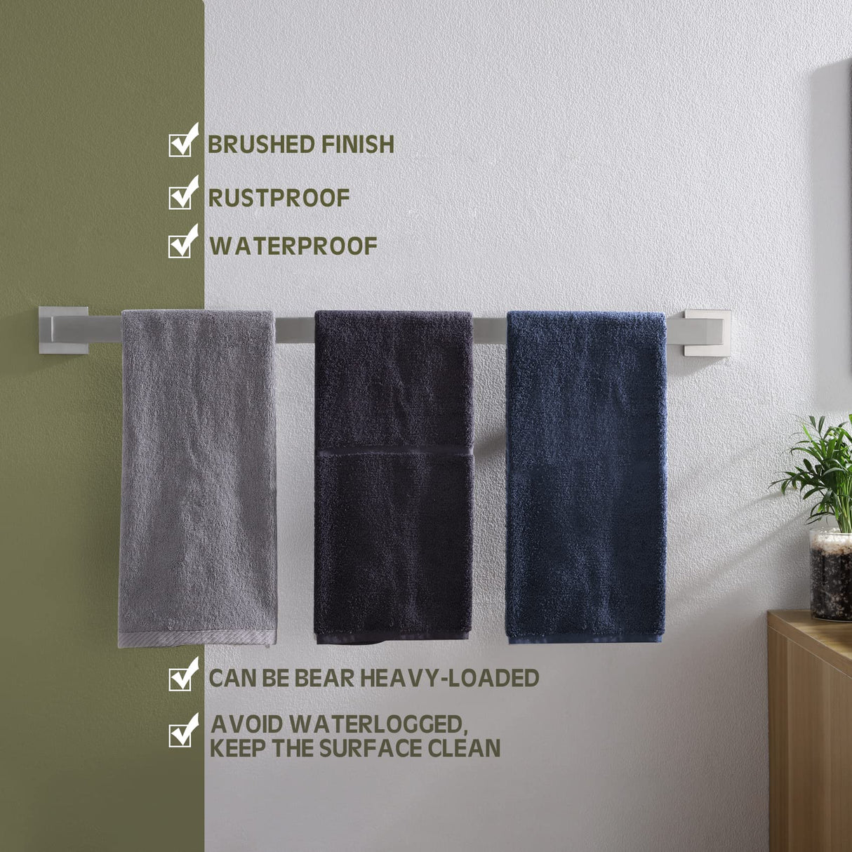 KOKOSIRI 32-Inch Single Towel Bar, Bathroom Kitchen Towel Holder, Wall Mounted T-304 Stainless Steel Towel Rack 2 Pack, Brushed Nickel, B4003BR-L32-P2