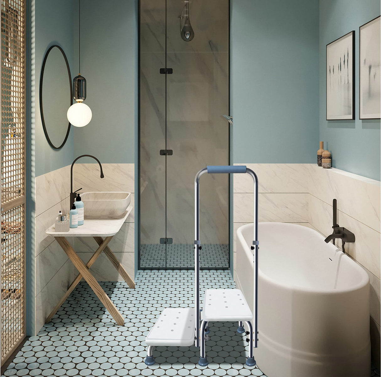 Aliseniors Step Stool with Handle and Non-Skid Platform, Heavy Duty 2 Steps Medical Foot Stool for Adult, Seniors, Handicap Holds up to 350 lbs