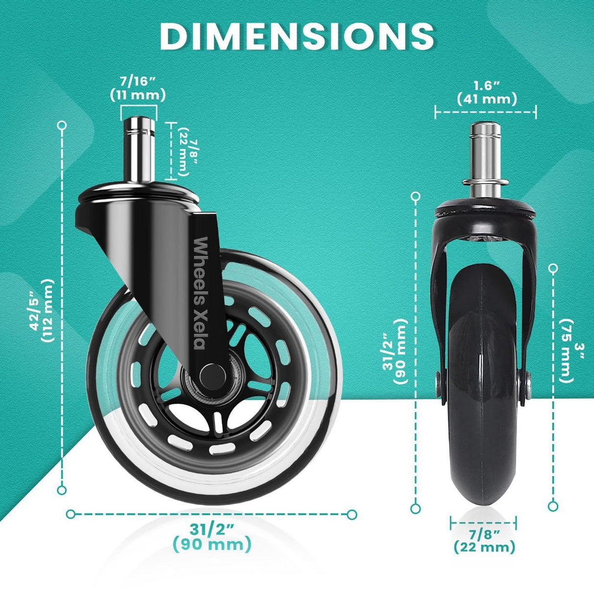 Office Chair Casters, Set of 5, for Desk & Gaming Chair are Easy to Install & Suitable for All Floors, Including Carpet & Wood