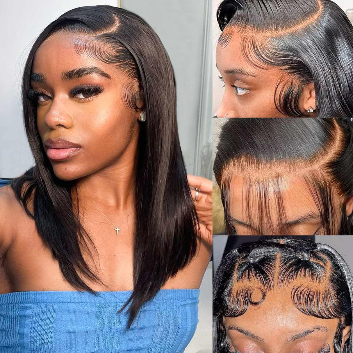 HIRIREMY Bob Wig Human Hair 13x4 Frontal Lace Wig Short Straight HD Lace Front Bob Wigs for Black Women Human Hair Glueless Pre Plucked Hairline with Baby Hair 180% Density 16 Inch