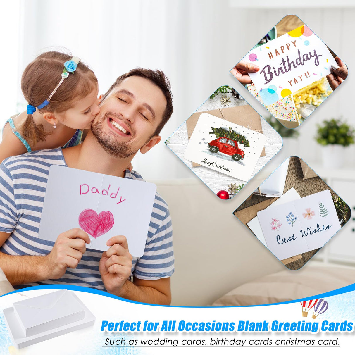 Sabary 100 Pcs Blank Watercolor Cards with Envelopes Set 140lb/300 Gsm Cotton Heavyweight Foldable Greeting Paper Card for Christmas Painting Invitation Note Birthday Wedding(White,5 x 7 Inch)