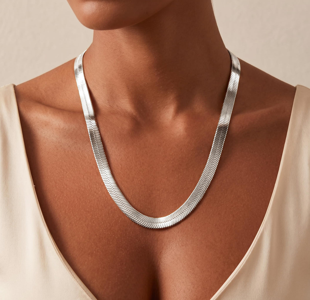 Chunky Silver Long Herringbone Necklace for Women – Stainless Steel Dainty Snake Chain Choker, Trendy Simple Long Layered Jewelry Non Tarnish, 8mm, 18 Inch & 2 Inch Extension Chain, Gift for Her