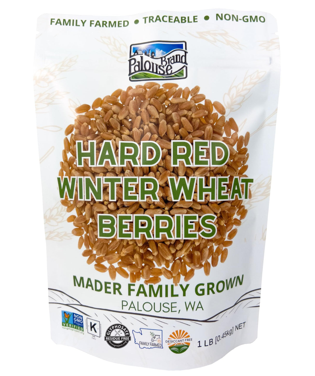 Certified Glyphosate Residue Free Hard Red Winter Wheat Berries | 1 LBS | Family Farmed in Washington State | Non-GMO Project Verified | 100% Non-Irradiated | Certified Kosher Parve | Field Traced