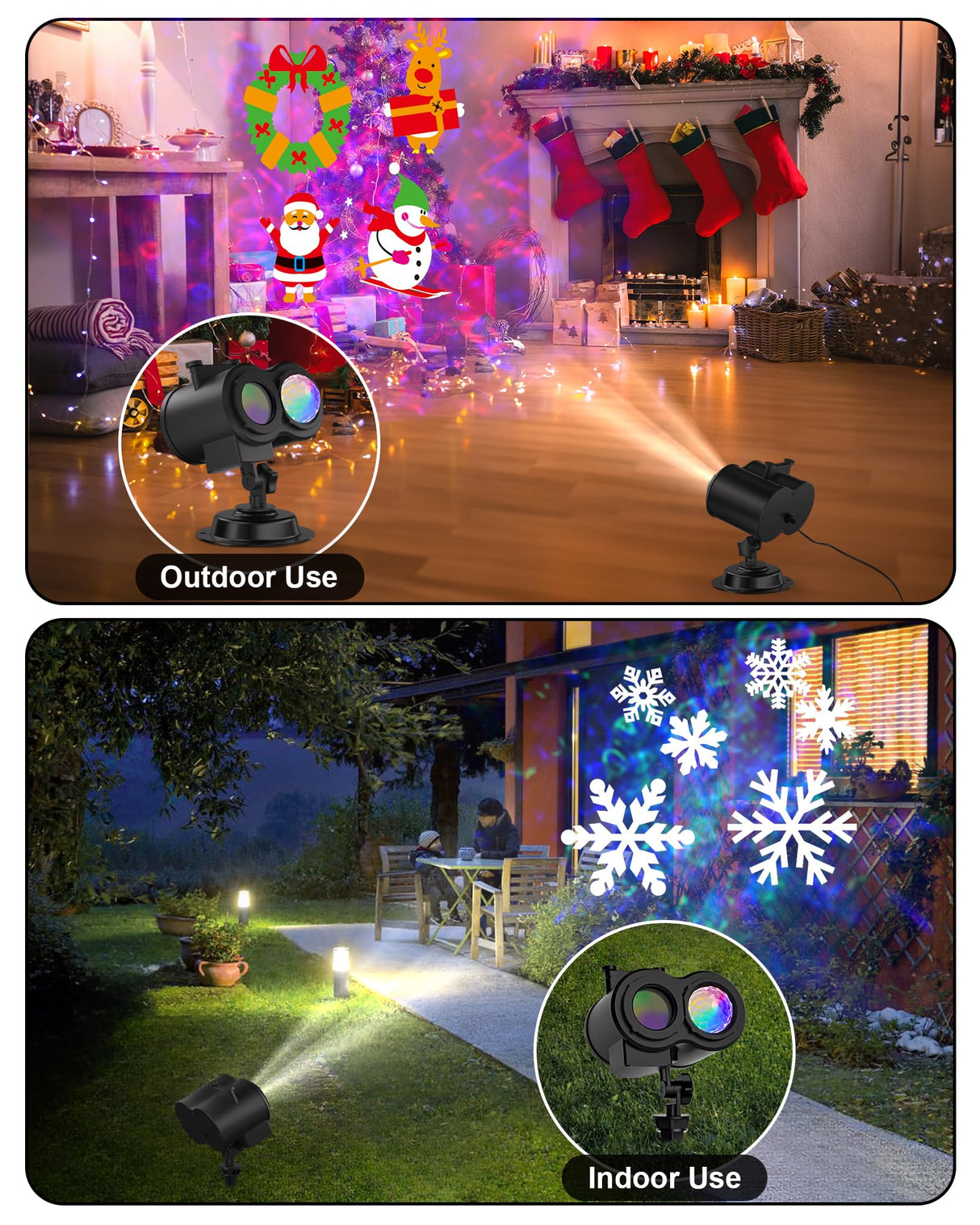 2025 Upgrade Christmas Halloween Projector Lights Outdoor, COOLWUFAN 2-in-1 Holiday Projector Lights Decorations, 30 Bright HD Effects (20 Slides) Projection Light for Xmas Party Garden Yard Decor