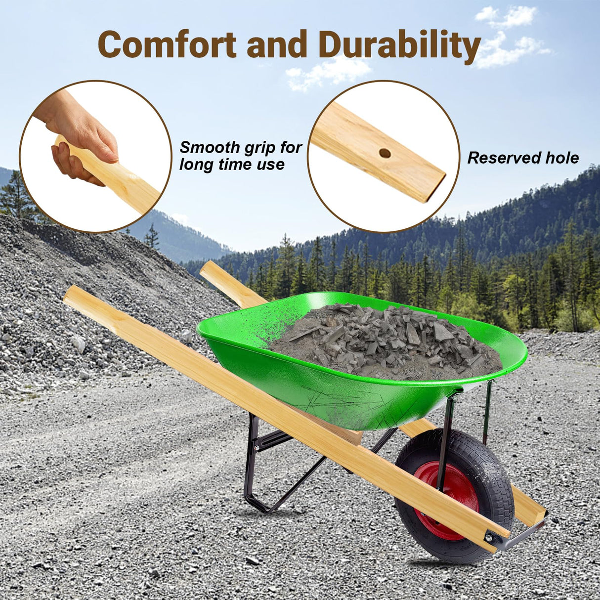 Wheelbarrow Handles Replacement Kit,59'' Wooden Wheel Barrow Parts