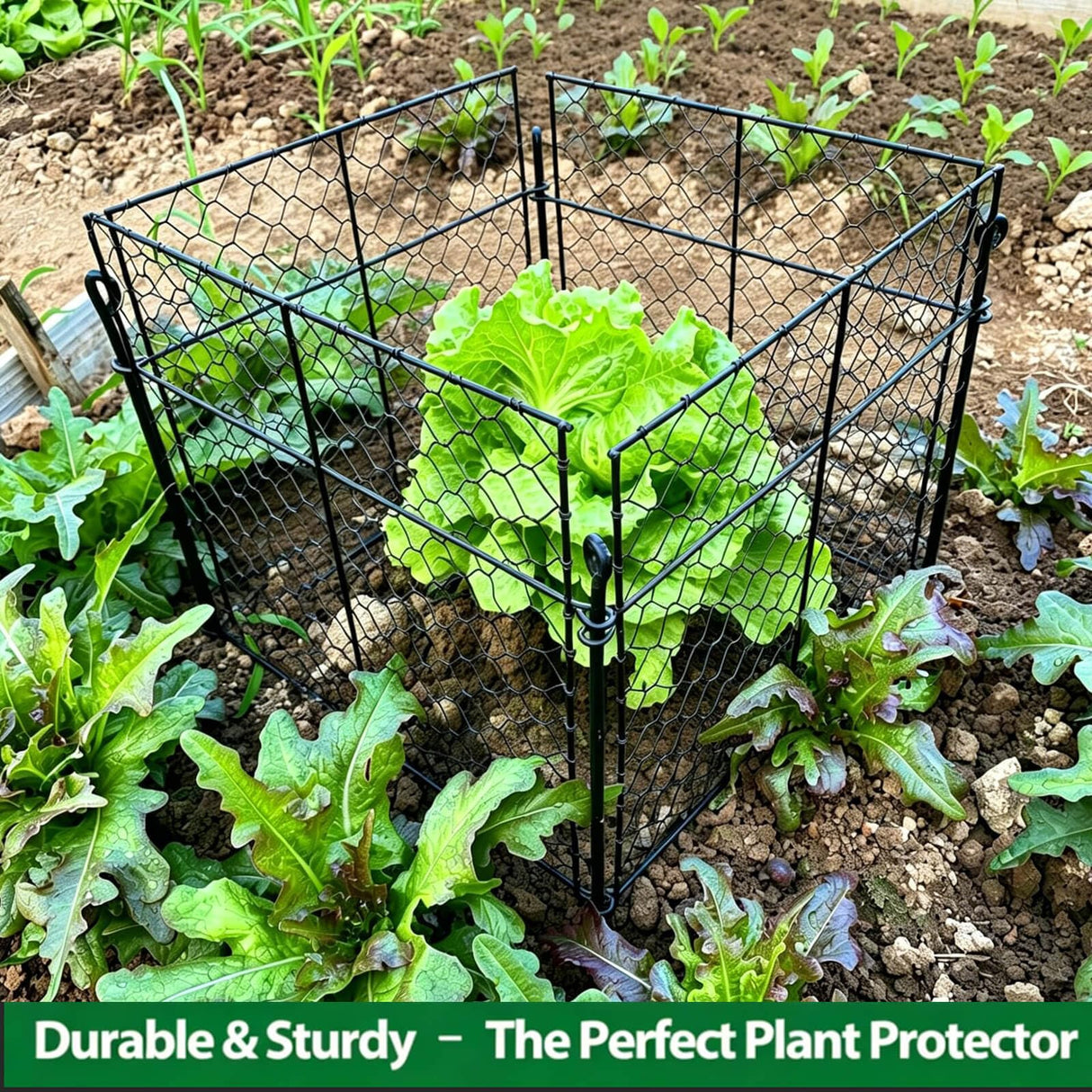 3 Pack Plant Protectors from Animals, 12Pcs 1" Mesh DIY Plant Cages 13.8"x13.8"x12", Metal Garden Animal Barrier with Stakes, Keep Rabbits & Chipmunks Out for Vegetables, Shrubs & New Plants