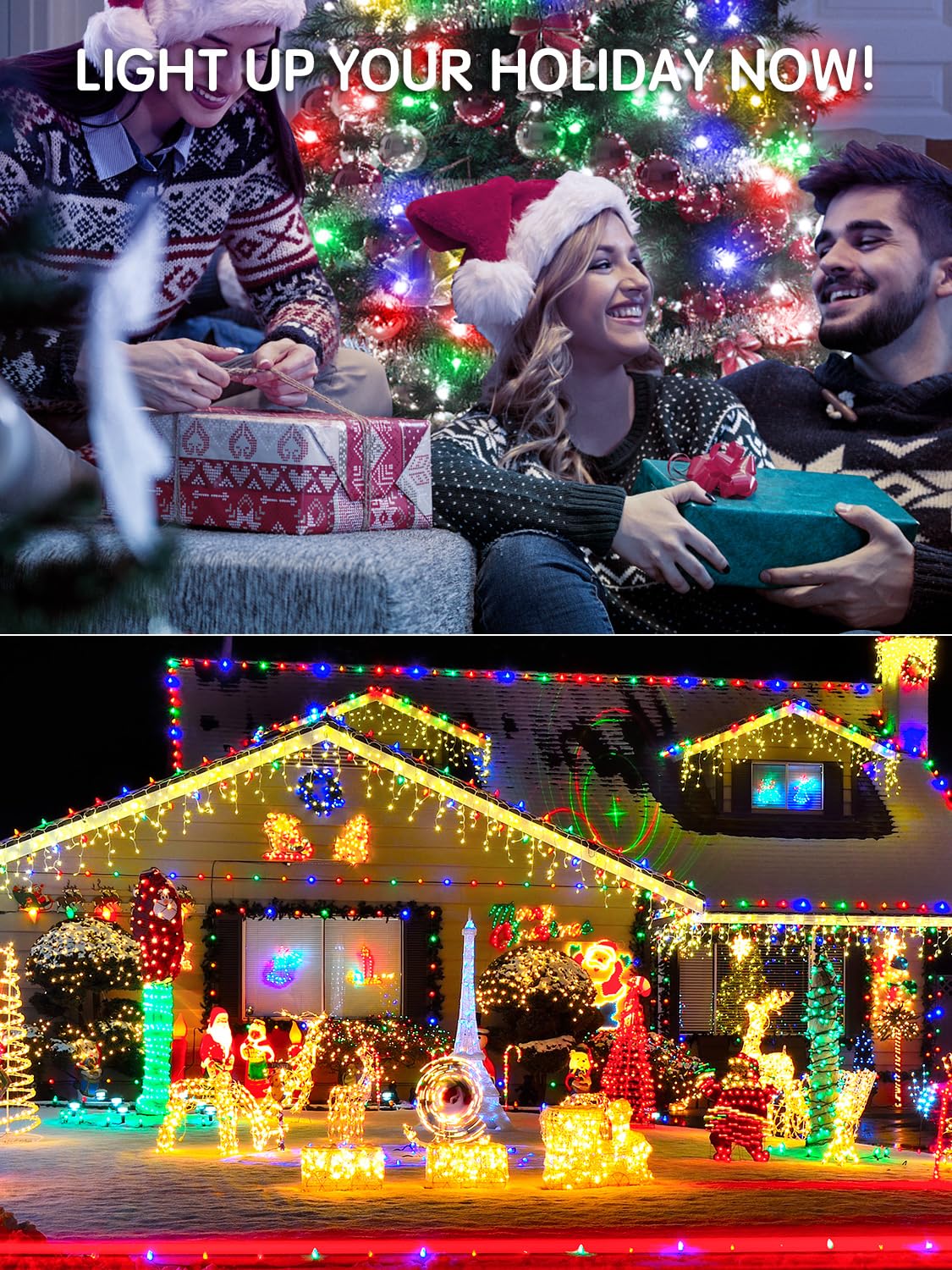 Acan 115FT Christmas Lights Warm White/Multicolor, 300 LED Color Changing String Lights Outdoor with Remote Control, 8 Modes Fairy Light Plug in Waterproof for Bedroom Party Christmas Tree Wedding
