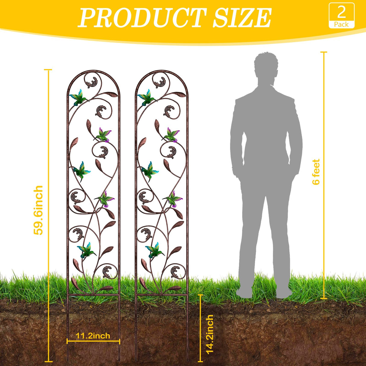 aboxoo 2-Pack Hummingbird Metal Garden Trellis,60" Decorative Outdoor Fence
