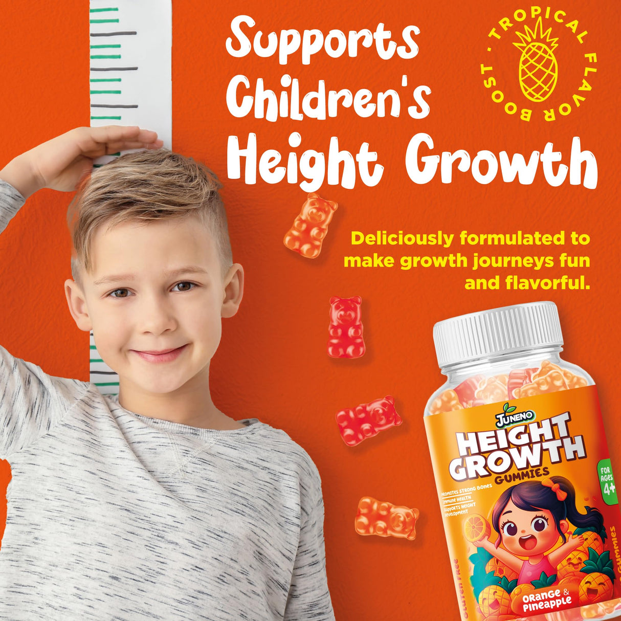 Juneno Height Growth Vitamins Supplement Gummies - Grow Taller for Teens Kids Boys Girls - Natural Height Increaser Maximizer Multivitamin