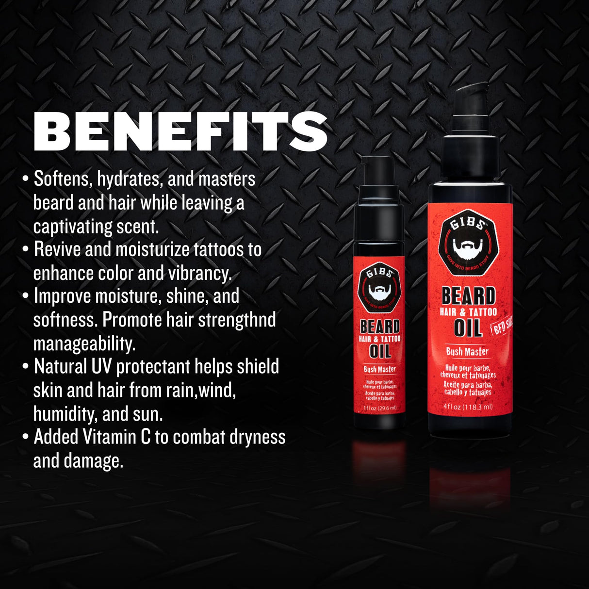 GIBS Grooming Bush Master Beard, Hair & Tattoo Oil- All-Natural with Nutmeg, Leather, Vanilla & Musk Scent- Softens & Strengthens Beard Growth, Moisturizes Skin, 4 Oz.