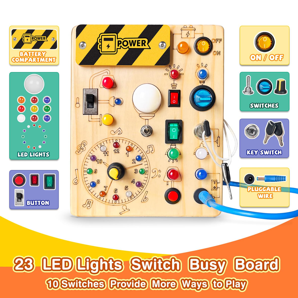 Grarain Busy Board for Toddlers - Montessori Educational Toy for 1-3 Year Old Boys & Girls | Travel-Friendly Sensory Learning Activity | Ideal for Kids with Autism(Busy Board v2)