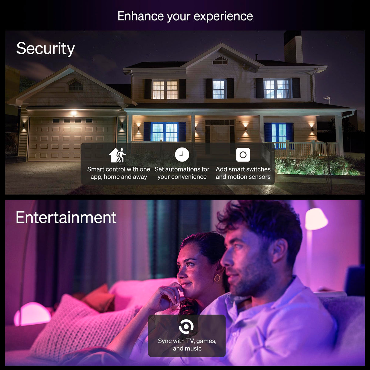 Philips Hue Essential Smart LED A19 Bulb 4-Pack, White and Color Ambiance, E26, 7.2W, 2200K-6500K, 800 Lumens, Dimmable LED Bulbs, Works with Alexa, Google Assistant, Apple Home