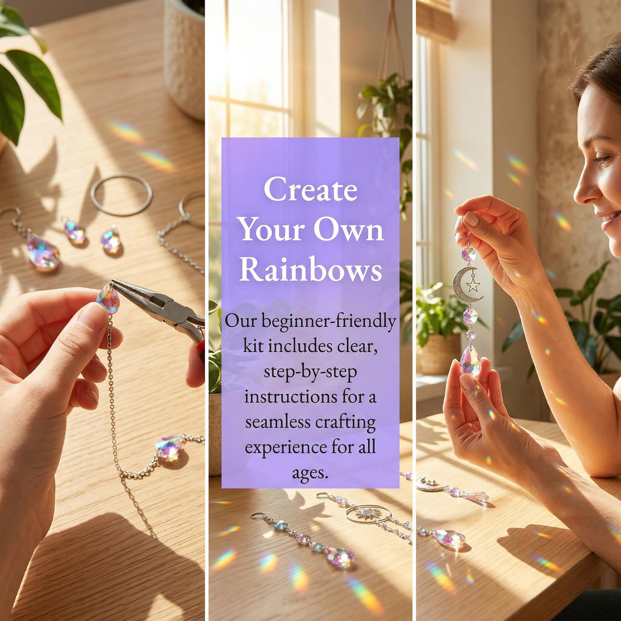 Suncatcher Kit for Adults, DIY Crystal Suncatcher Making Kit with Prism Beads, Includes 15 Strong Adhesive Hooks for Easy Hanging, 380PCS to Make 15 Suncatchers, Home Decor Gift