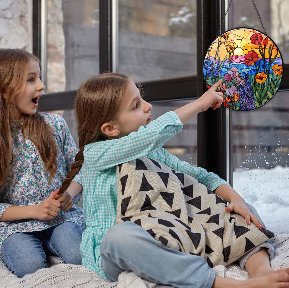 RVEAFA Wildflowers Sun Catcher Stained Glass Window Hanging Plant Lover Gifts for Women Wildflowers Wall Decor Handmade Sun Catcher Decoration for Window Garden Home Christmas & Birthday Gifts