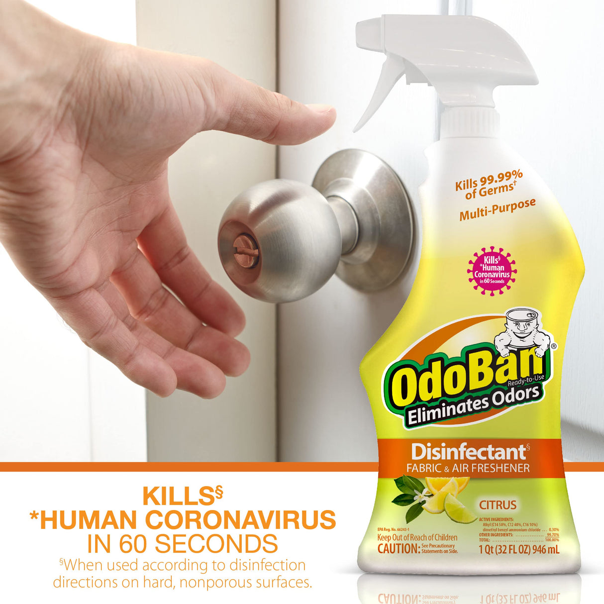 OdoBan Ready-to-Use Disinfectant and Odor Eliminator, Made in the USA, Citrus Scent, Set of 2, 32 oz Spray and 1 Gallon Concentrate