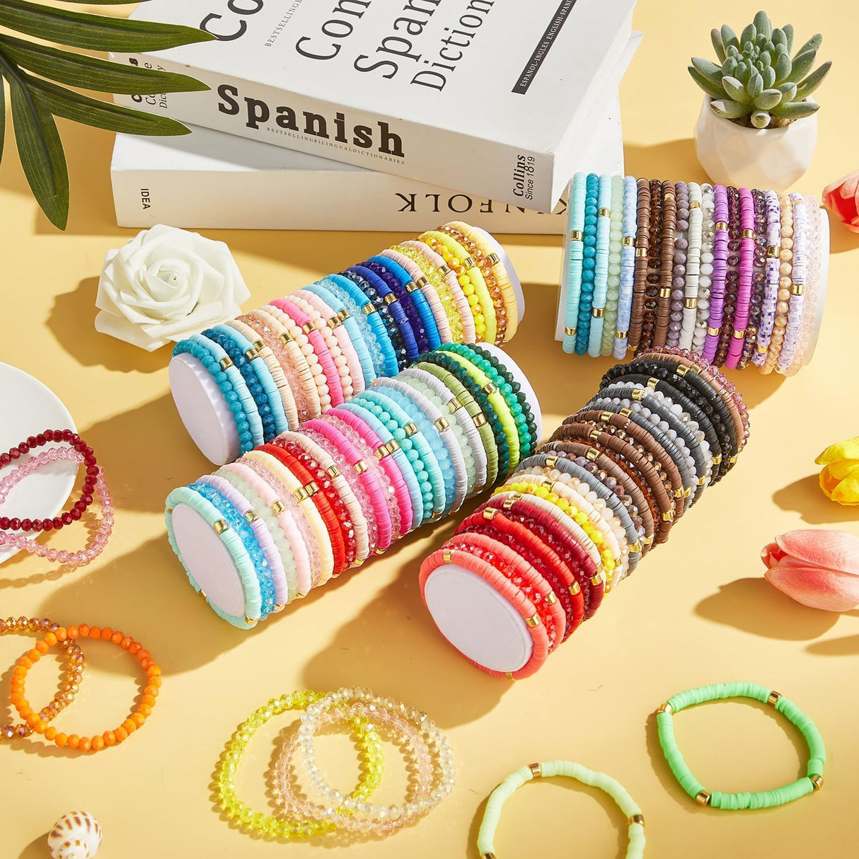 112 Pcs Beaded Friendship Bracelets Bulk Surfer Heishi Clay Stretch Y2K Bracelets Colorful Cute Boho Stackable BFF Bestie Inspirational Jewelry for Women Summer Beach Party Favors Friendship Style