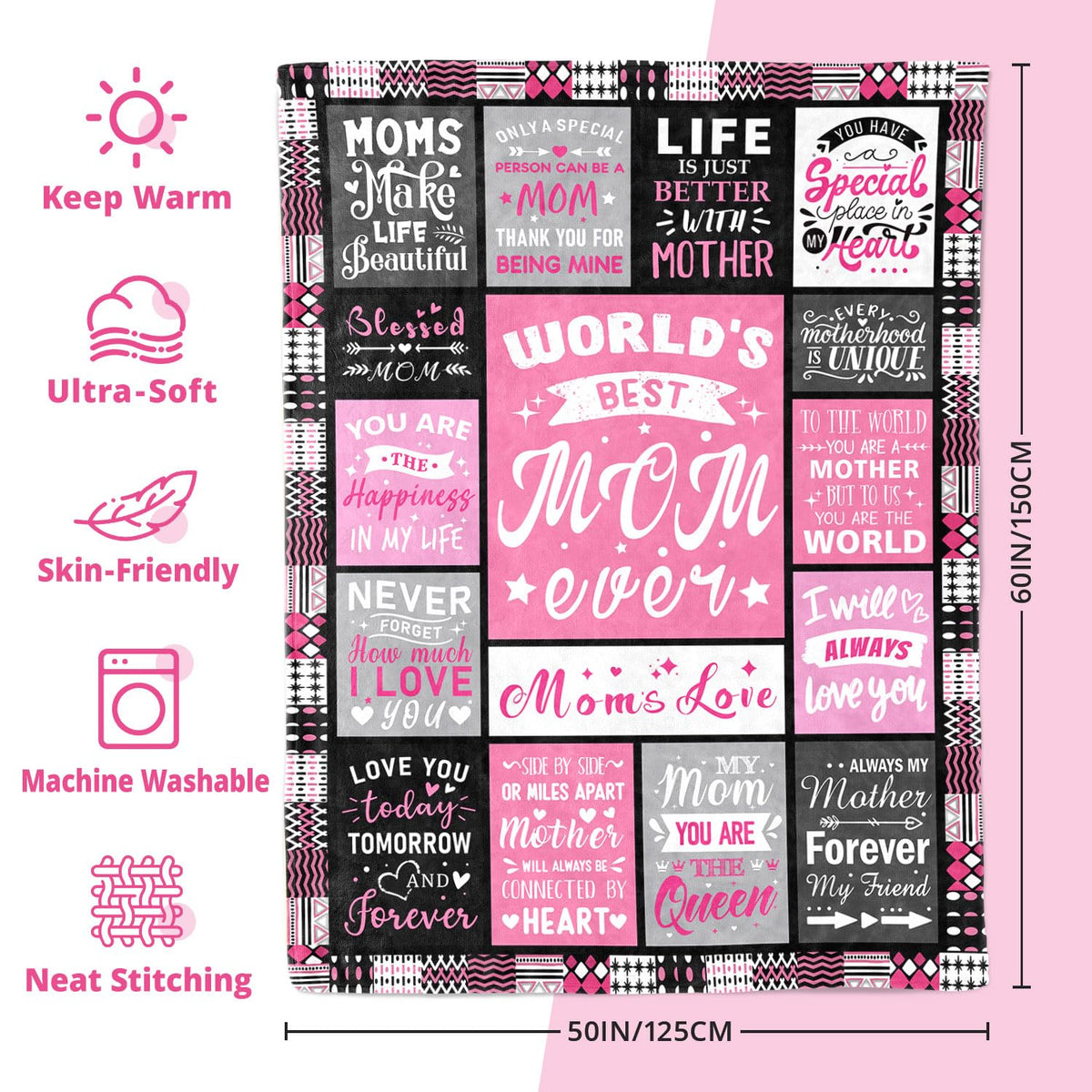 PVDSAVE Mom Birthday Gifts from Daughter, Best Mom Ever Blanket 50"x60"