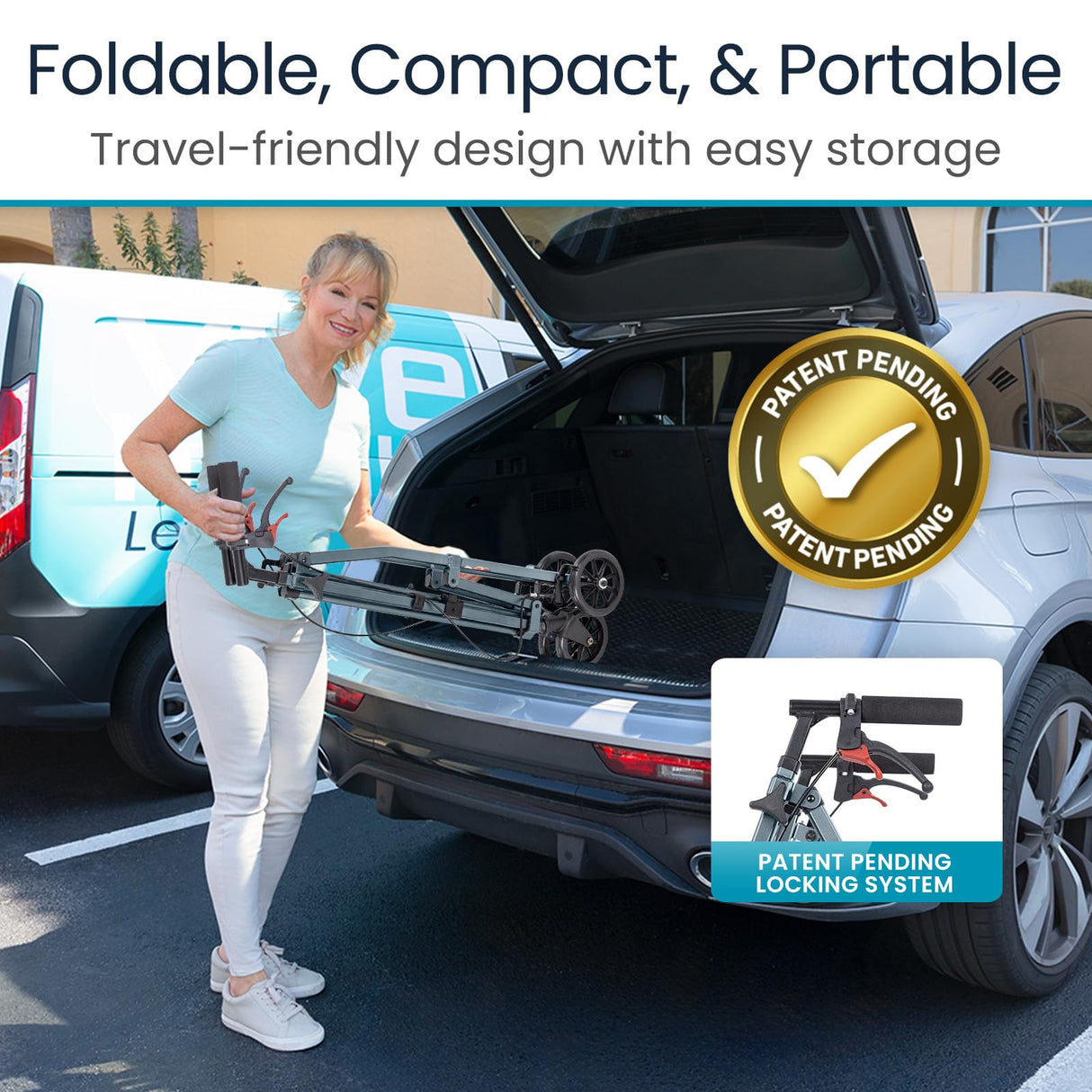 Vive Mobility Lightweight Walker for Seniors - Narrow, Folding Walker w/Wheels for Small & Tight Spaces - Light Weight for Balance, Compact Doorways, Foldable - Portable & Collapsible for Travel