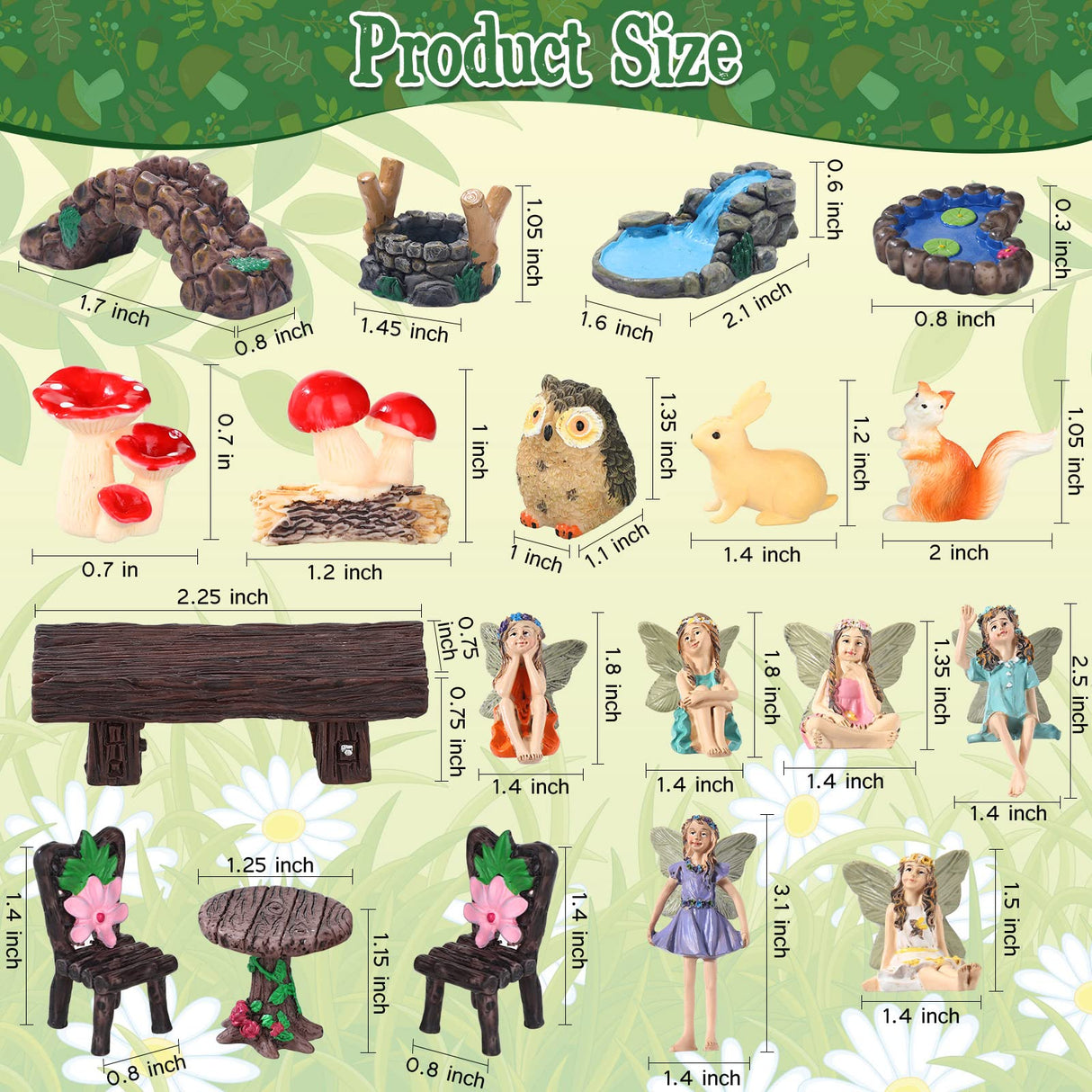 Roowest 19 Pcs Fairy Garden Kit, Miniature Fairy Garden Accessories Outdoor