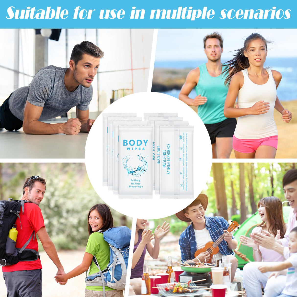 Treela 300 Pcs Bulk Large Body Wipes Individually Wrapped Big Bath Wipes for Adults Bathing No Rinse Shower Bulk Deodorant for Homeless Hygiene Personal Cleansing for Travel Gym(7.09" X 9.84",White)