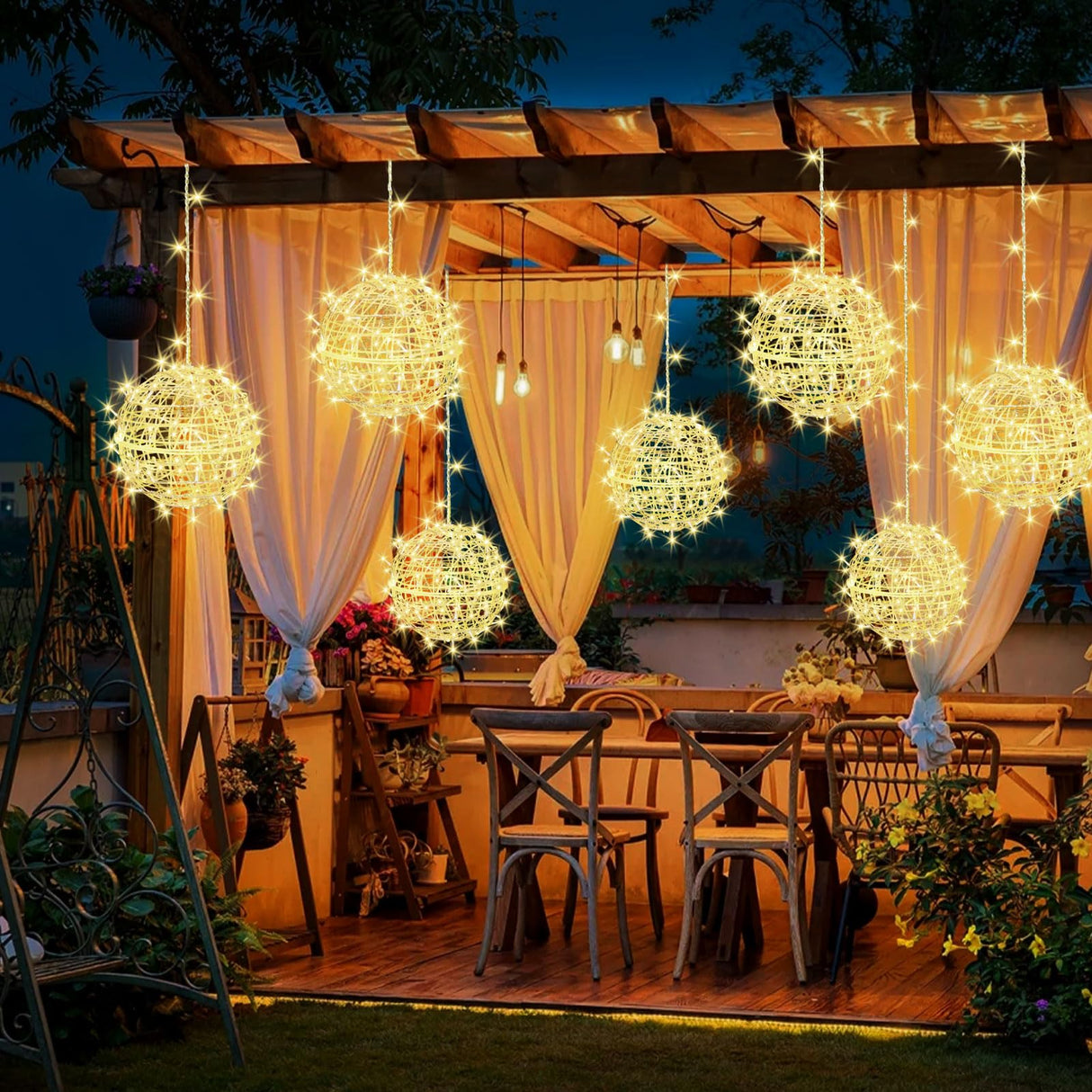 Outdoor Christmas Balls Lights 4 Pack Hanging 7.9" LED Garden Sphere Tree Lights 8 Modes Waterproof Glow Globe Lights with Memory Timer Plug for Party Yard Porch Eave Patio Xmas Decorations-Warm White