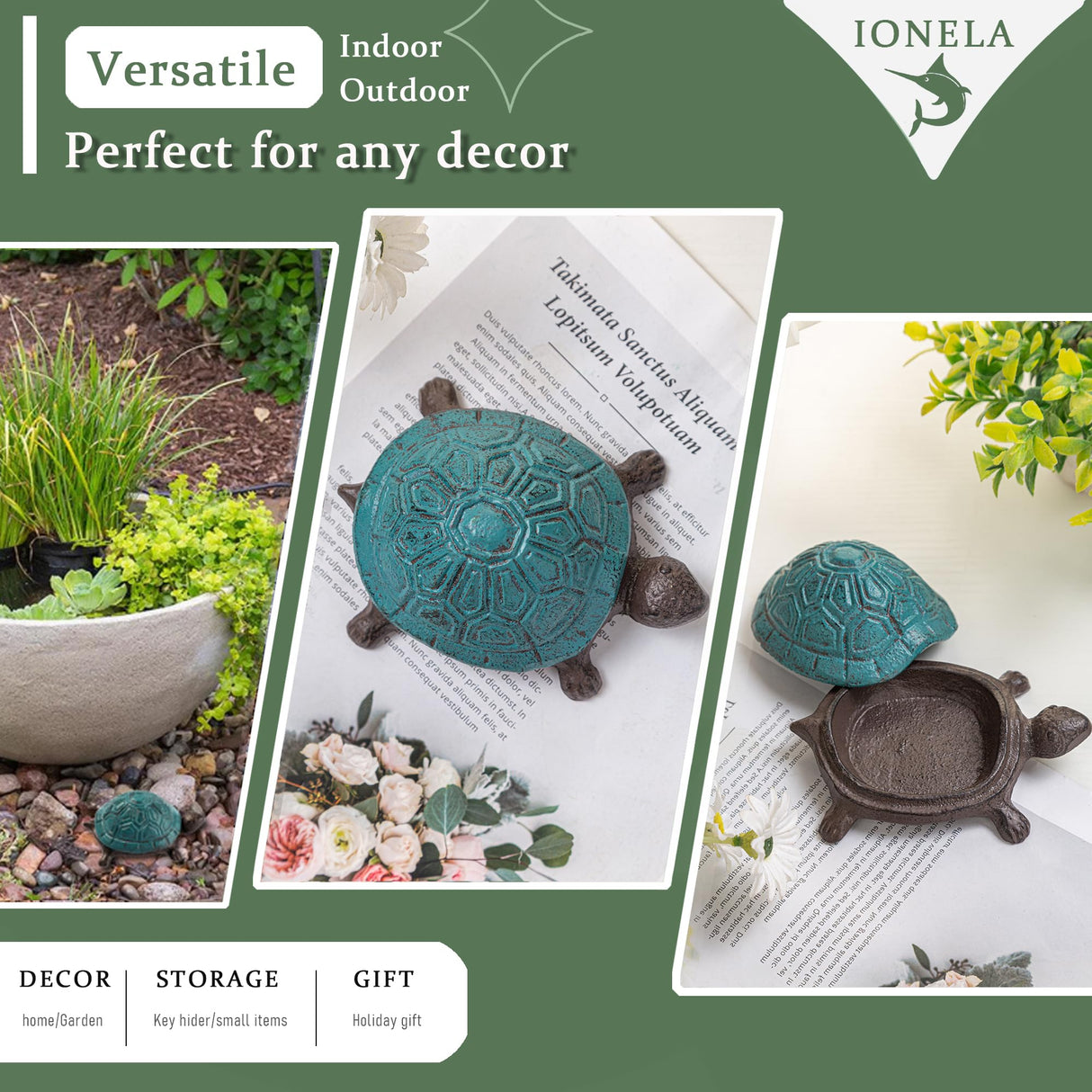 Ionela Spare Key Hiders Outside Cast Iron Turtle Hidden Key Holder for Outside Hide A Key, Antique Blue