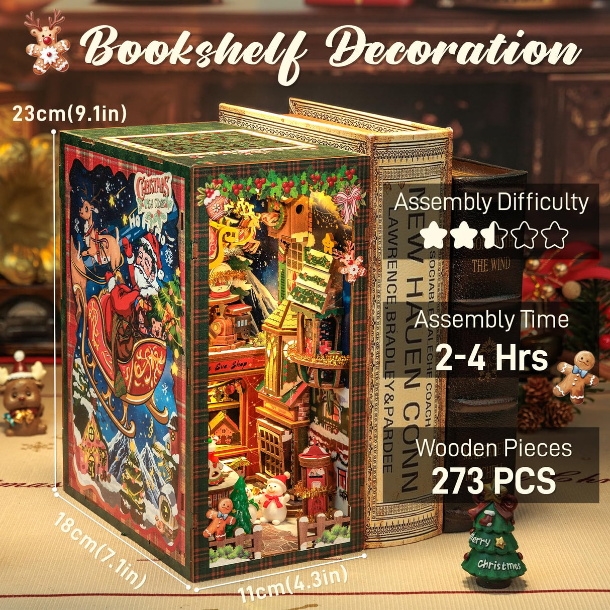CUTEBEE Christmas Book Nook Kit - DIY Miniature House Dollhouse Kit for Adults, Teens, Booknook Tiny House Bookshelf Decor 3D Wooden Puzzle, Gifts for Family, Friends (Christmas Wish Store)