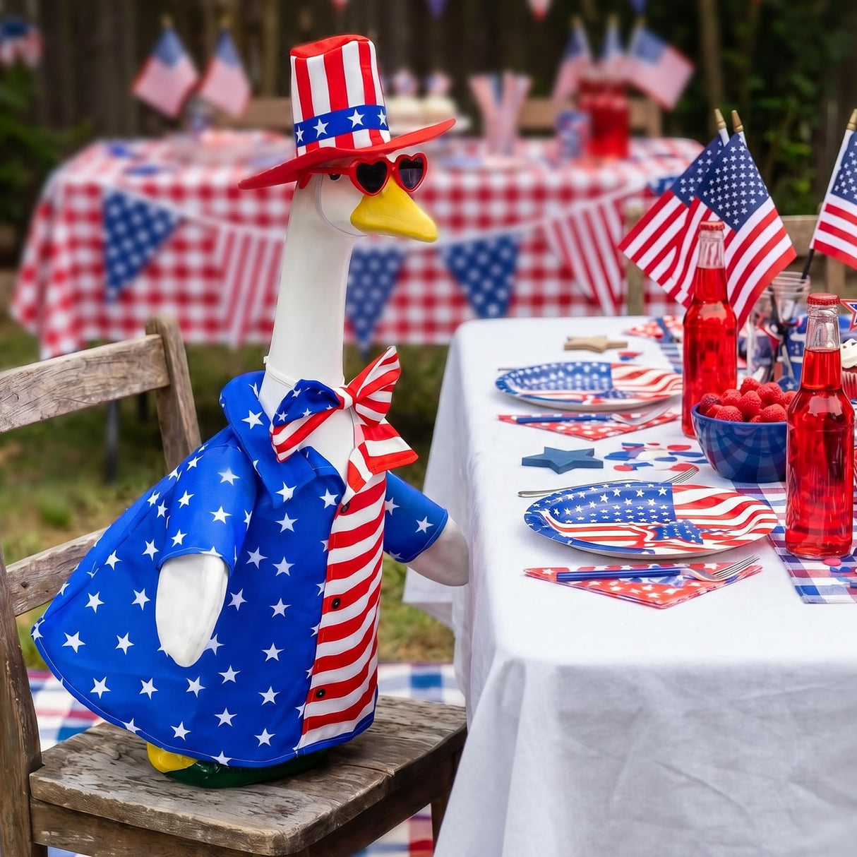 ComfyKit 1 Set 4th of July Porch Goose Outfit, Patriotic 250th Anniversary Clothes for 23 Inch Plastic or Cement Goose, Patio Yard Garden Decor