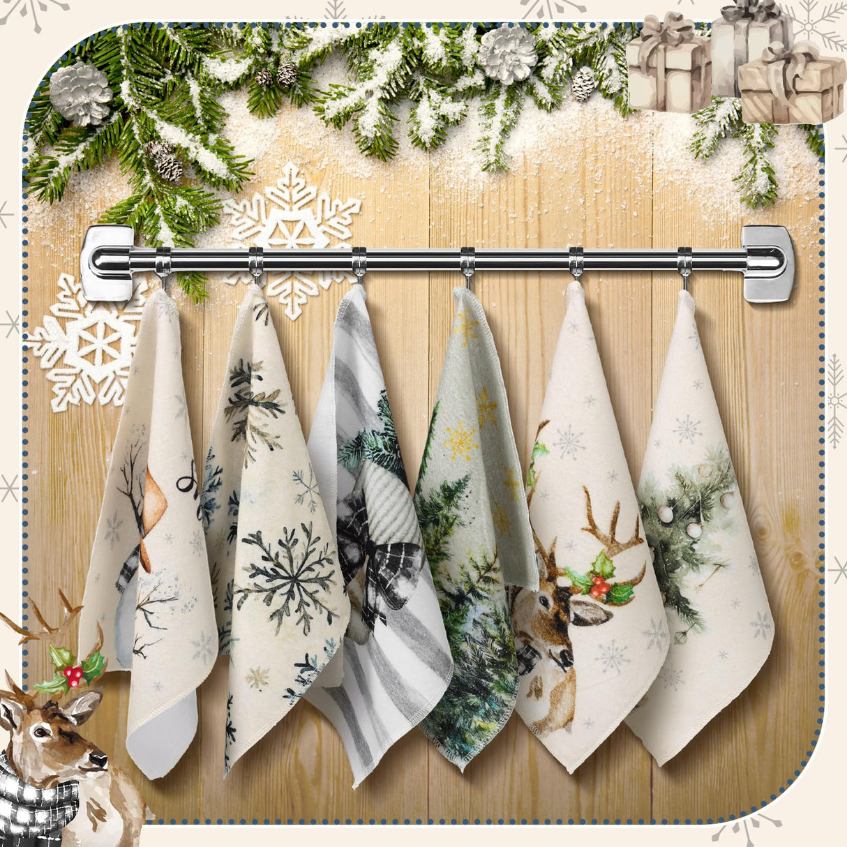 Mindsoft 36 Pcs Christmas Reusable Paper Towels Rolls Washable Bulk Winter Christmas Tree Reindeer Kitchen Dish Towels Paperless Reusable Cloth Cotton Napkins with Cardboard for Kitchen Home Bathroom