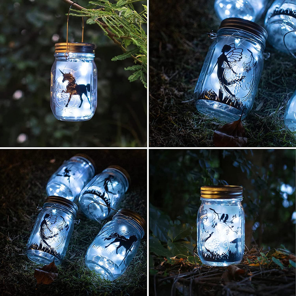 Yeuago 8 Pack Solar Fairy Star Firefly Jar Lid Lights - Waterproof Lantern Mason String Lights With Hangers for Regular Mouth Jars - Christmas Gifts (Cold White)