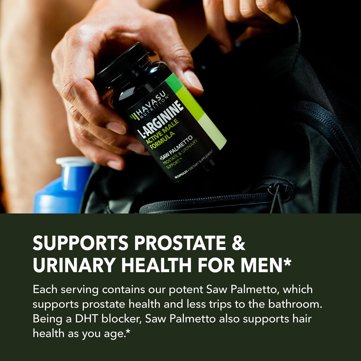 L-Arginine 500mg and Saw Palmetto 500mg - Nitric Oxide and Prostate Health Supplements for Men - 60 Count - Endurance and Urinary Tract Function Support - 1 Month Supply - Vegan, Non-GMO Capsules