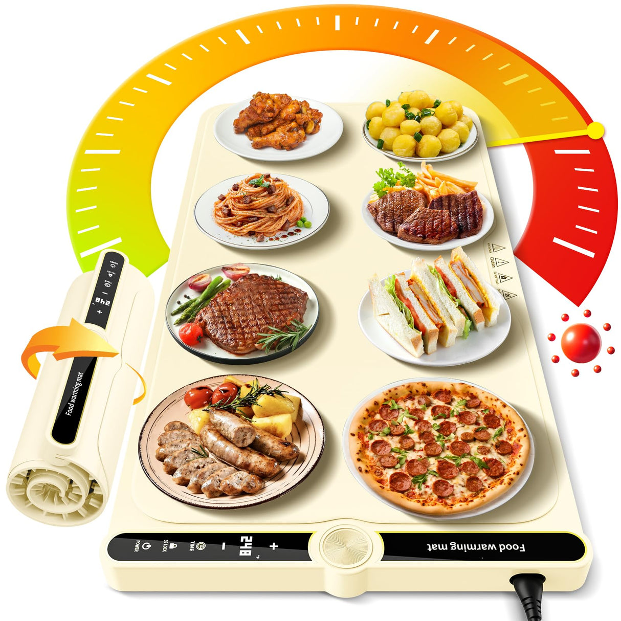 NAXBEY Warming Mat for Food extra large, Silicone Heating Mat For Food, 15"x31.6" Foldable Food Warming Mats for Countertops, Parties, and Daily Use with Timer and 9 Temperature Levels