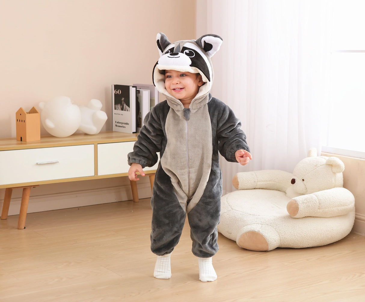 CuteOn Toddler Halloween Costume Onesie Cosplay Romper Christmas Infants Baby Costume Grey raccoon 12-18 Months