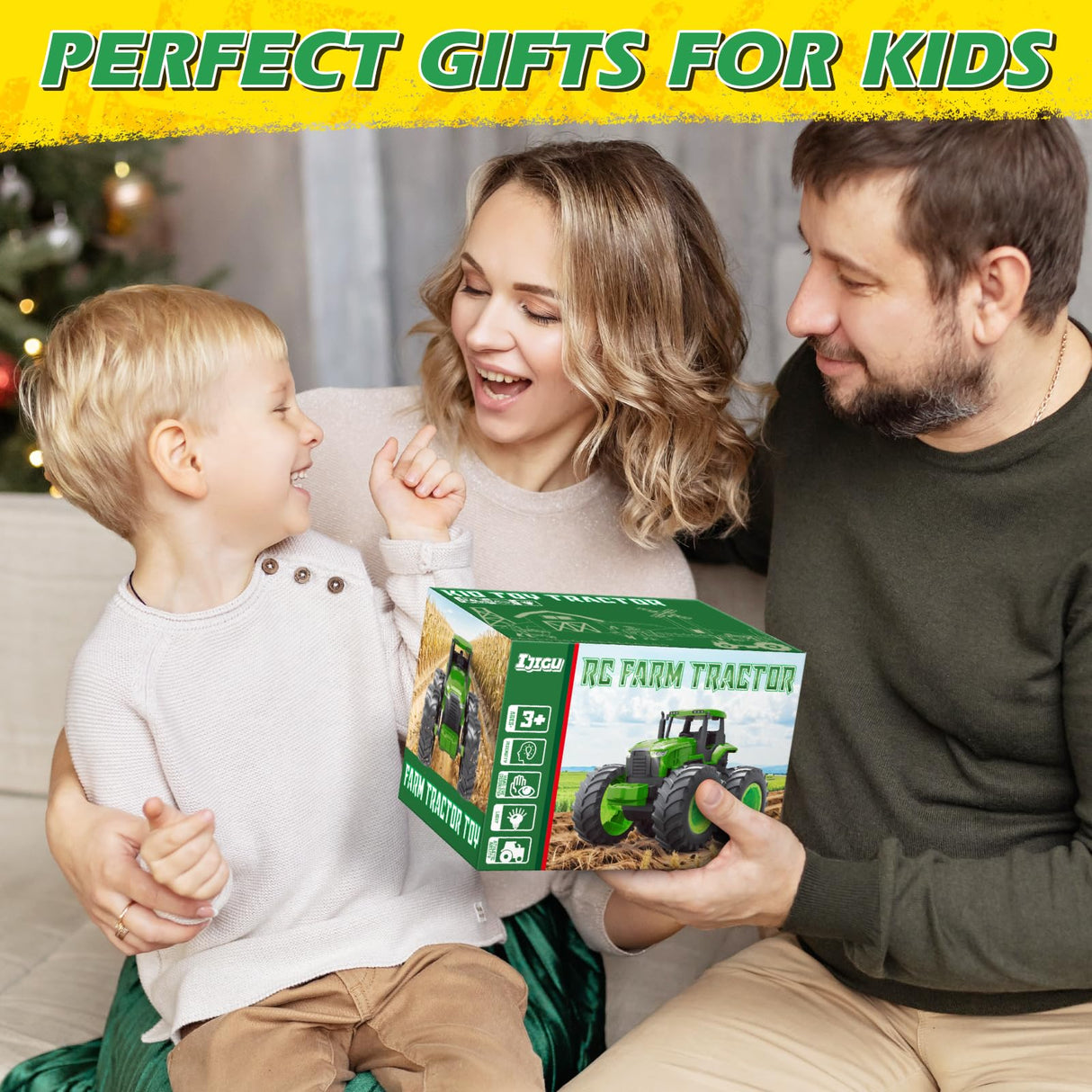 Remote Control Tractor Toys, Light Up Farm Monster Trucks Toy for Boys 3, 4, 5, 6, 7 Year Old, 2.4 Ghz RC Tractor Toys, Ideal Christmas, Birthday Gifts for Kids