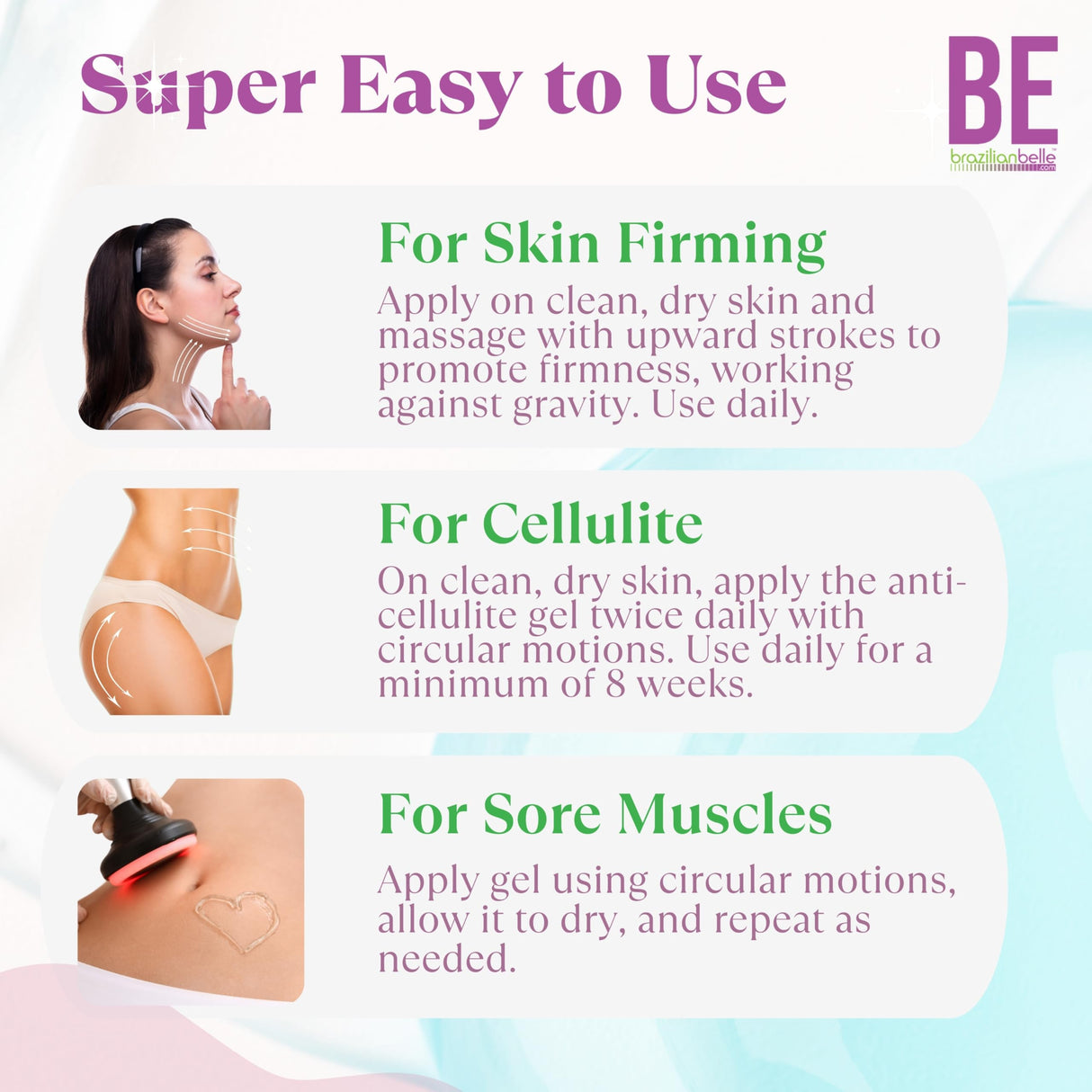 Brazilian Belle Cold Firming Gel - Skin Tightening & Anti Cellulite Cream with Caffeine - Advanced Skin Firming & Body Firming Gel for Loose & Sagging Skin - Suitable for All Skin Types