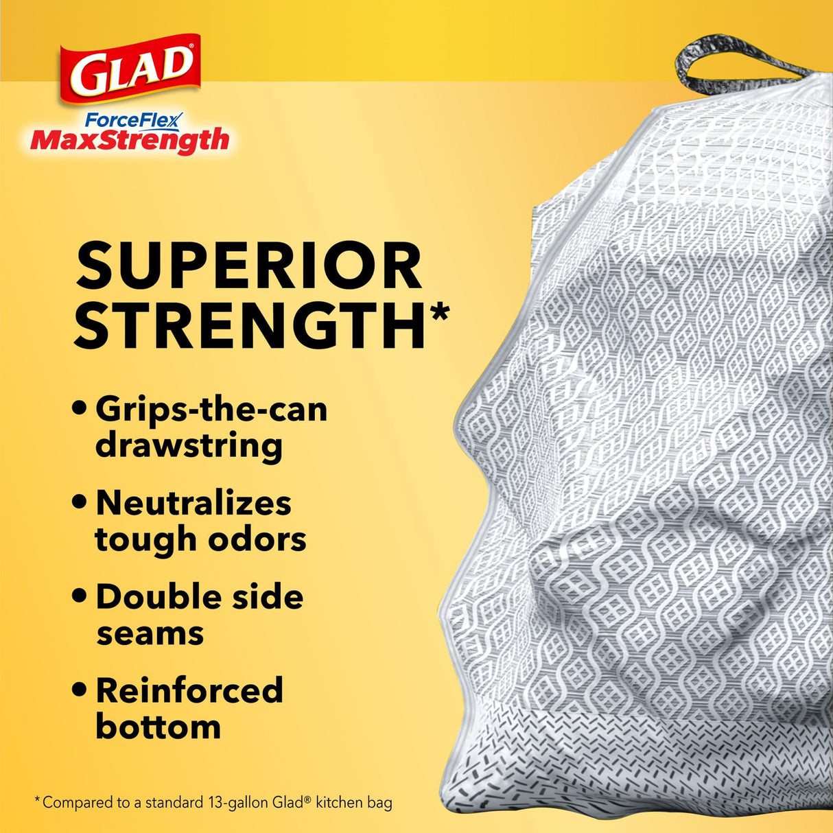 Glad ForceFlex MaxStrength with Clorox Trash Bags, 13 Gal, Mountain Air, 90 Ct, Pack May Vary