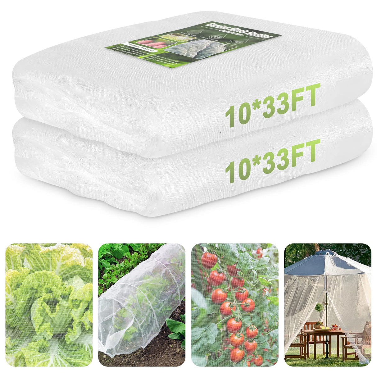 RIFNY Garden Netting for Raised Beds Garden Protection Plant, 2 Pcs 10x33Ft
