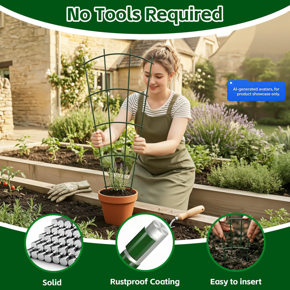 Thealyn 24" Metal Plant Trellis, Climbing Plant Support, 4 Pack (Green)