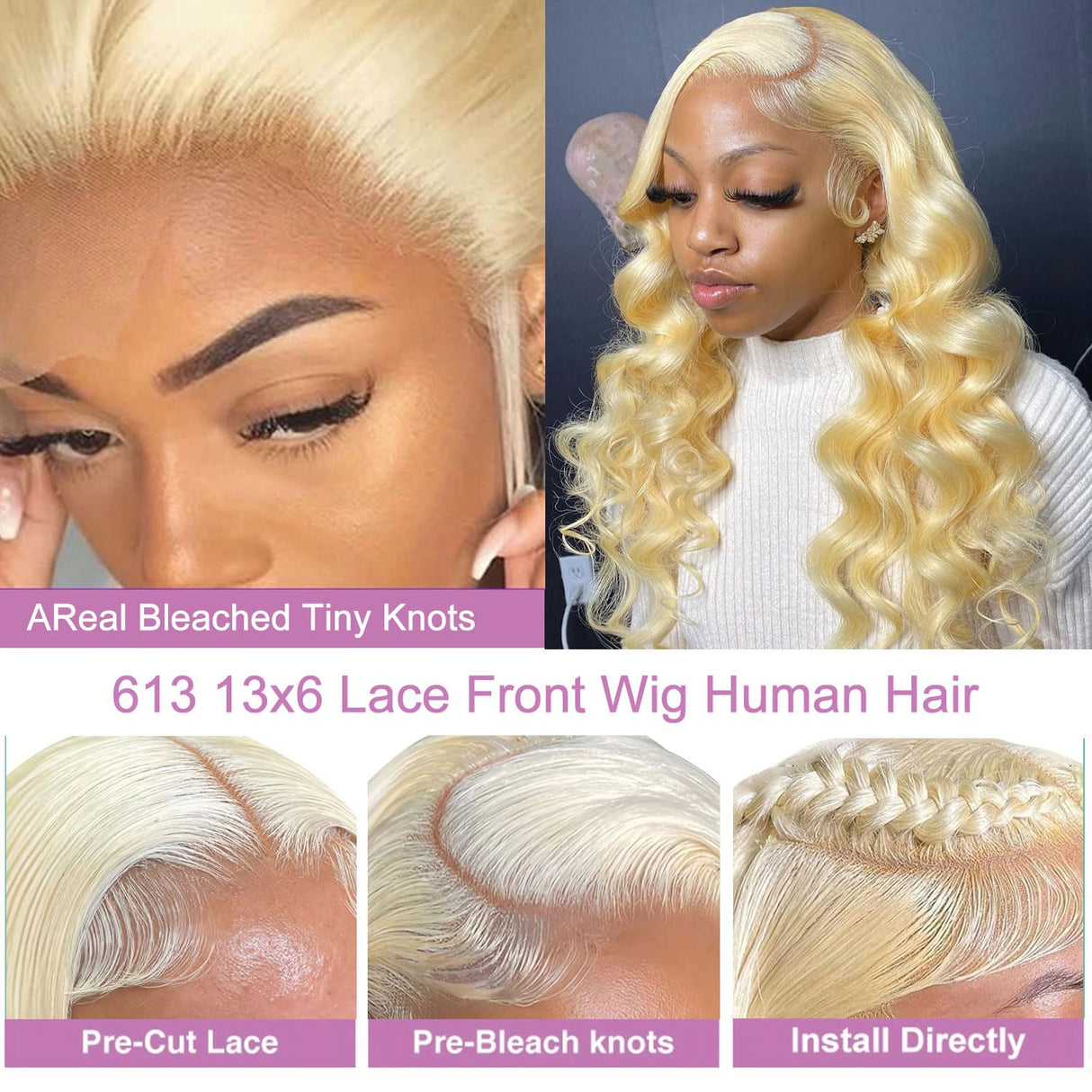 Alipeacock 613 13x6 Lace Front Wig Human Hair 200% Density Body Wave Blonde Lace Front Wigs Human Hair Pre Plucked Blonde Wig Human Hair 613 30inch