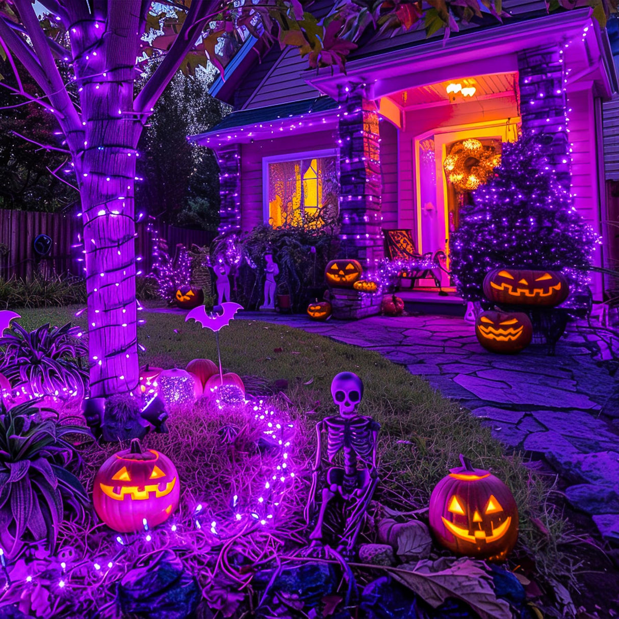 JMEXSUSS 250 LED Halloween String Lights, 91.5ft Purple Halloween Lights Outdoor Waterproof, 8 Lighting Modes Connectable Christmas Tree Light for Yard Patio Party Holiday Decorations