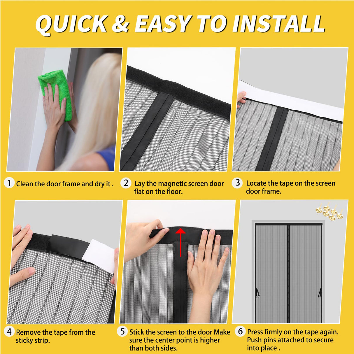 Magnetic Screen Door- Fit for Door Size:36x80 Inch, Screen Itself Size:38"x82", Hands Free Mesh Partition,Heavy Duty Screen Door Mesh Curtain Keeps Bugs Out, Frame Hook & Loop, Pet and Kid Friendly