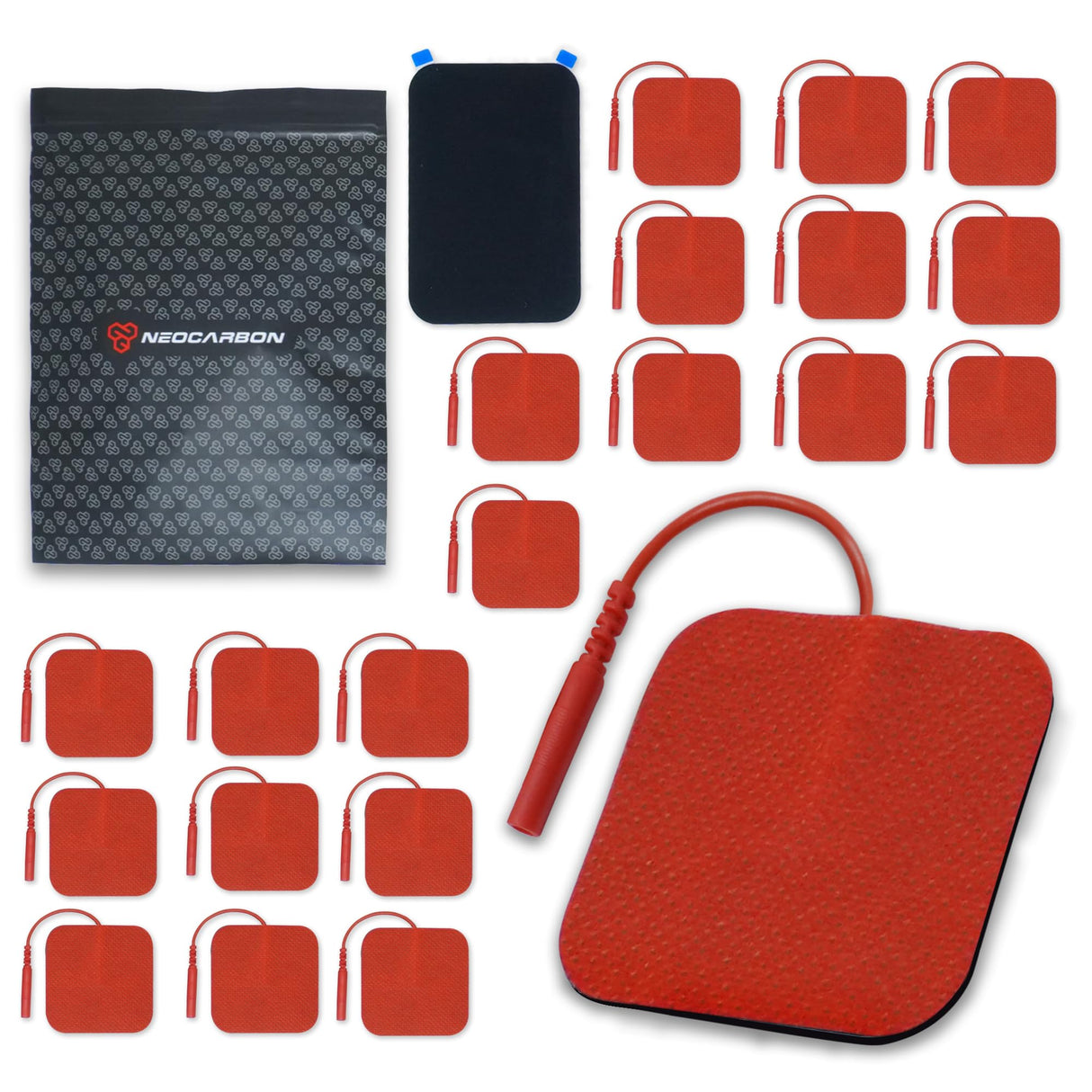 Reusable Electrode Pads for TENS Pro EMS Unit, Premium Replacement Square Pads with Plastic Holder, Set of 10 Pairs, Red