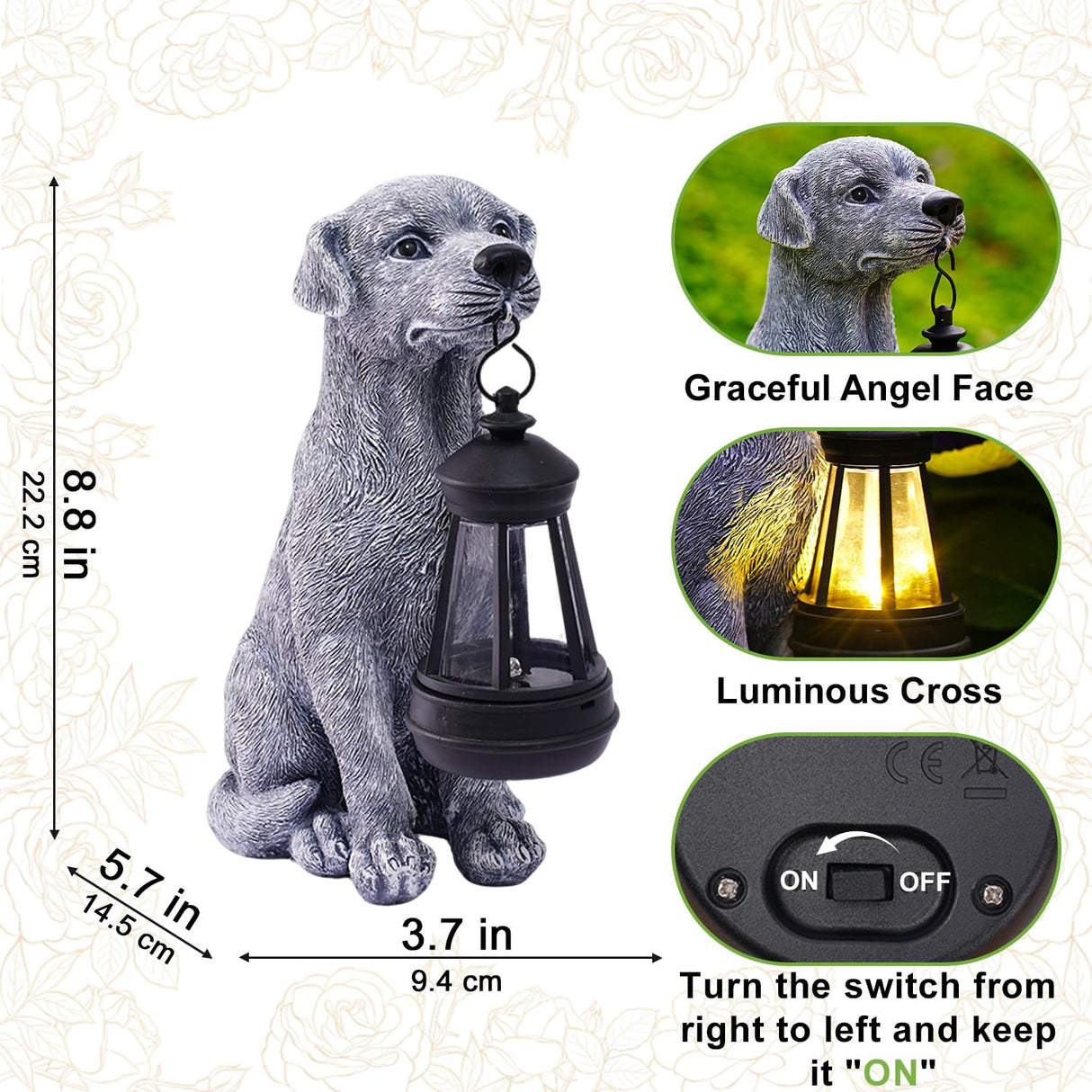 Goodeco Dog Statue with Solar Lantern - Cute Garden Dog Figurines