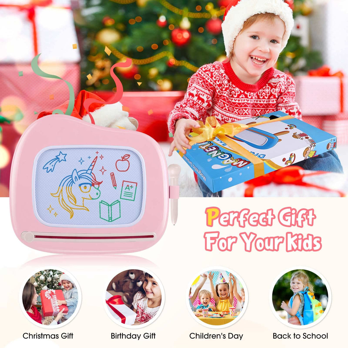 Smasiagon Magnetic Drawing Board for Kids, Toddler Toys for 1-2 Year Old Girl, Portable Doodle Board Pad Learning and Educational Toys for Ages 1 2 3 Year Old Baby Girl Birthday Giftļ¼Pinkļ¼