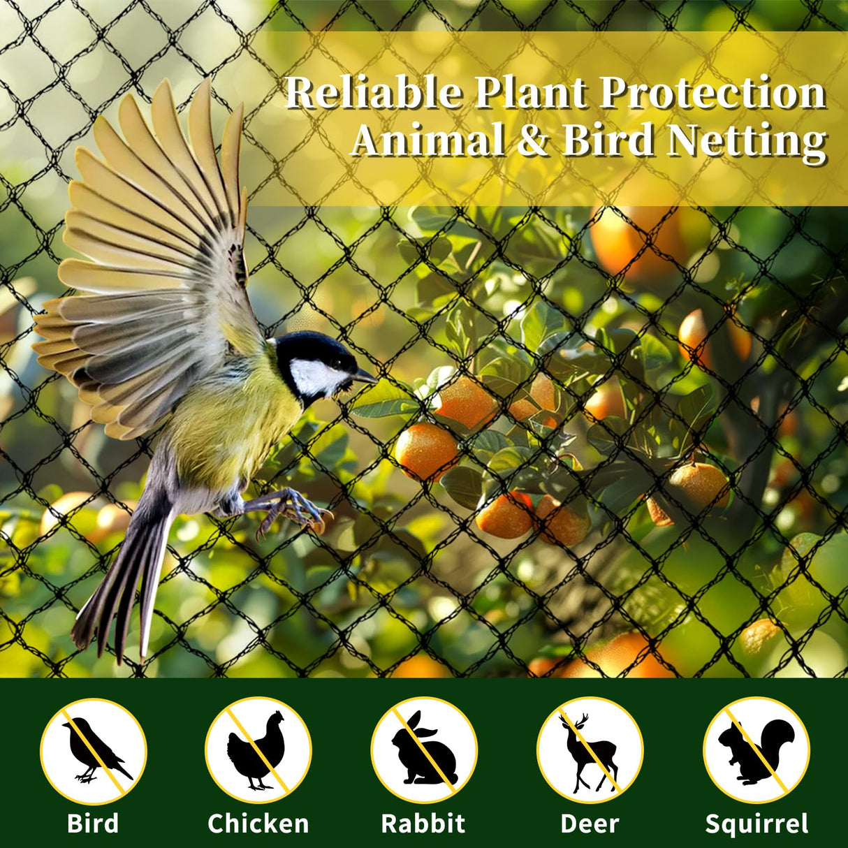 Jvgoo Bird Netting for Garden, 13 x 40 FT Bird Netting for Chicken Coop, Heavy Duty Garden Poultry Net Mesh with Ties and Staples for Fruit Trees Vegetables Against Birds, Deer, Squirrels