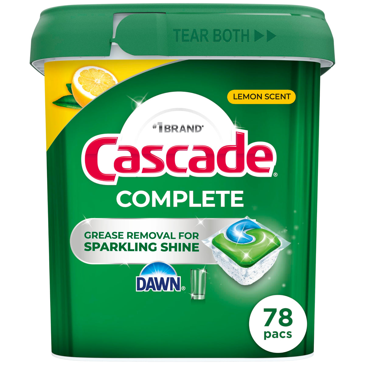 Cascade Complete Dishwasher Pods, Dishwasher Detergent, Lemon Scent ActionPacs, Cleaning Supplies, 78 Count