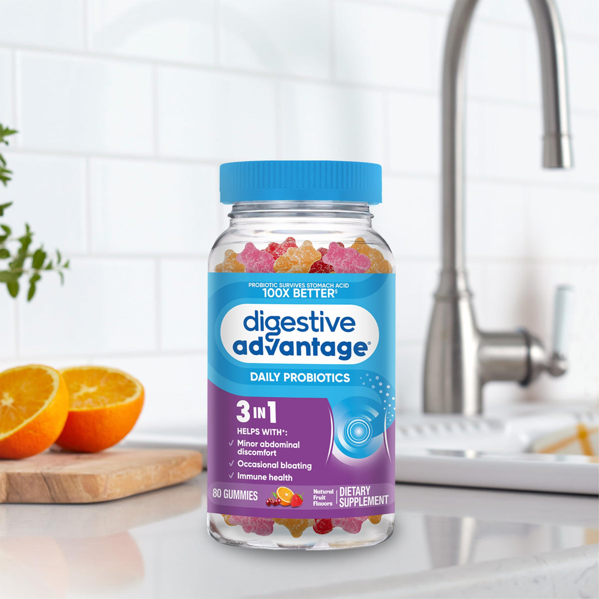 Digestive Advantage Daily Probiotic, Natural Fruit Flavor - 80ct Gummies