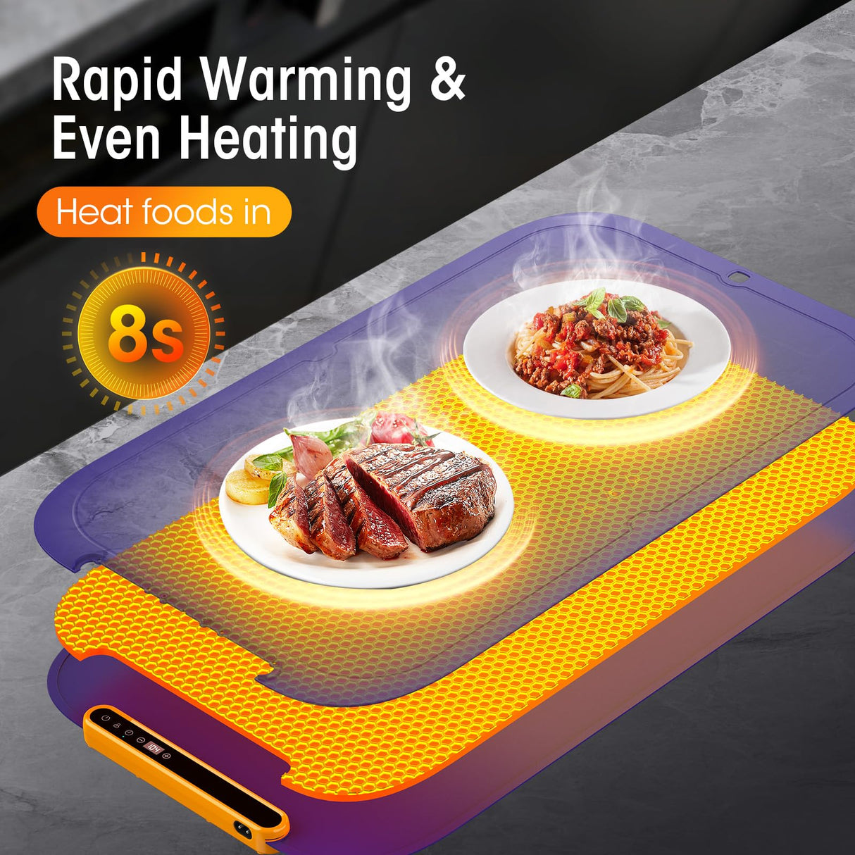 Warming Mat for Food, Extra Large, Food Warming Mat for Countertop, Food Warmer Mat with AI 7 Temperature Settings, Child Lock, Raised Feet Protects Table, Fast 8s Heating,Parties,Buffets,Daily Use