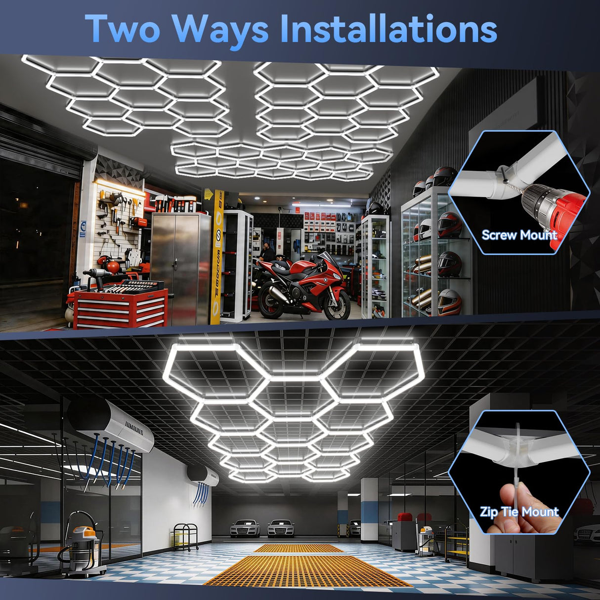 LZHOME Hexagon 5000K LED Garage Lights: 25 Pack Updated 1.31-inch Wider Size,26300LM Super Bright Hex Lighting Ceiling LED Shop Light for Garage, Car Detailing, Workshop, Warehouse, Gym, Basement