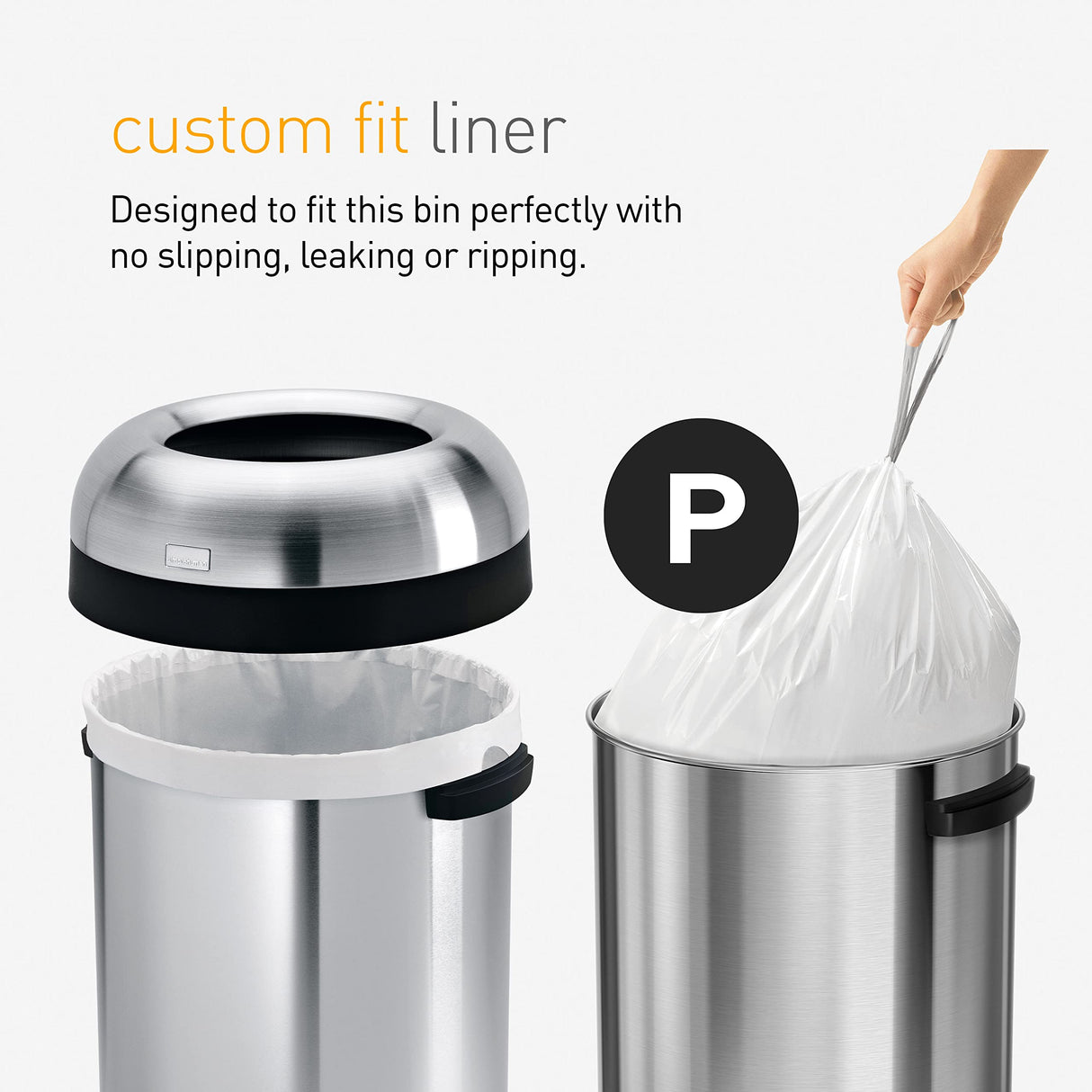 simplehuman 60 Liter / 16 Gallon Bullet Open Top Trash Can, Commercial Grade Heavy Gauge, Brushed Stainless Steel